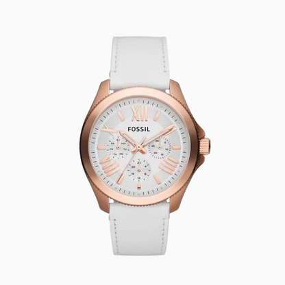 Fossil Cecile Rose gold White Leather Quartz Watch AM4486