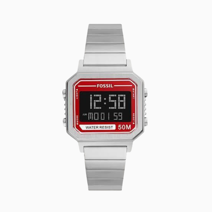 Fossil Men’s slater digital watch red/silver