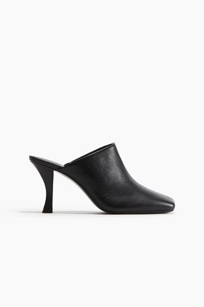 H&M Leather Heeled Mules — Black