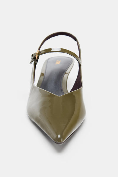Zara olive green pointed slingback kitten heels