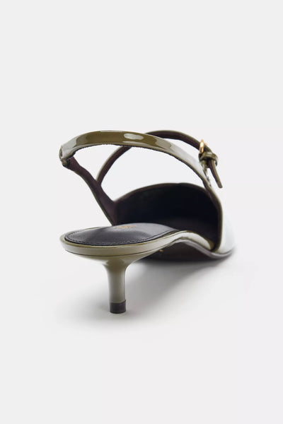 Zara olive green pointed slingback kitten heels