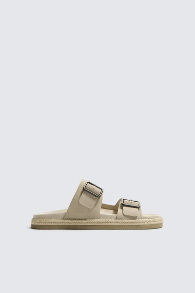Zara Double-Strap Leather Sandals — Taupe Grey