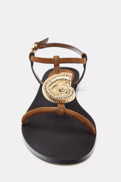 Zara brand brown flat toe-ring sandals