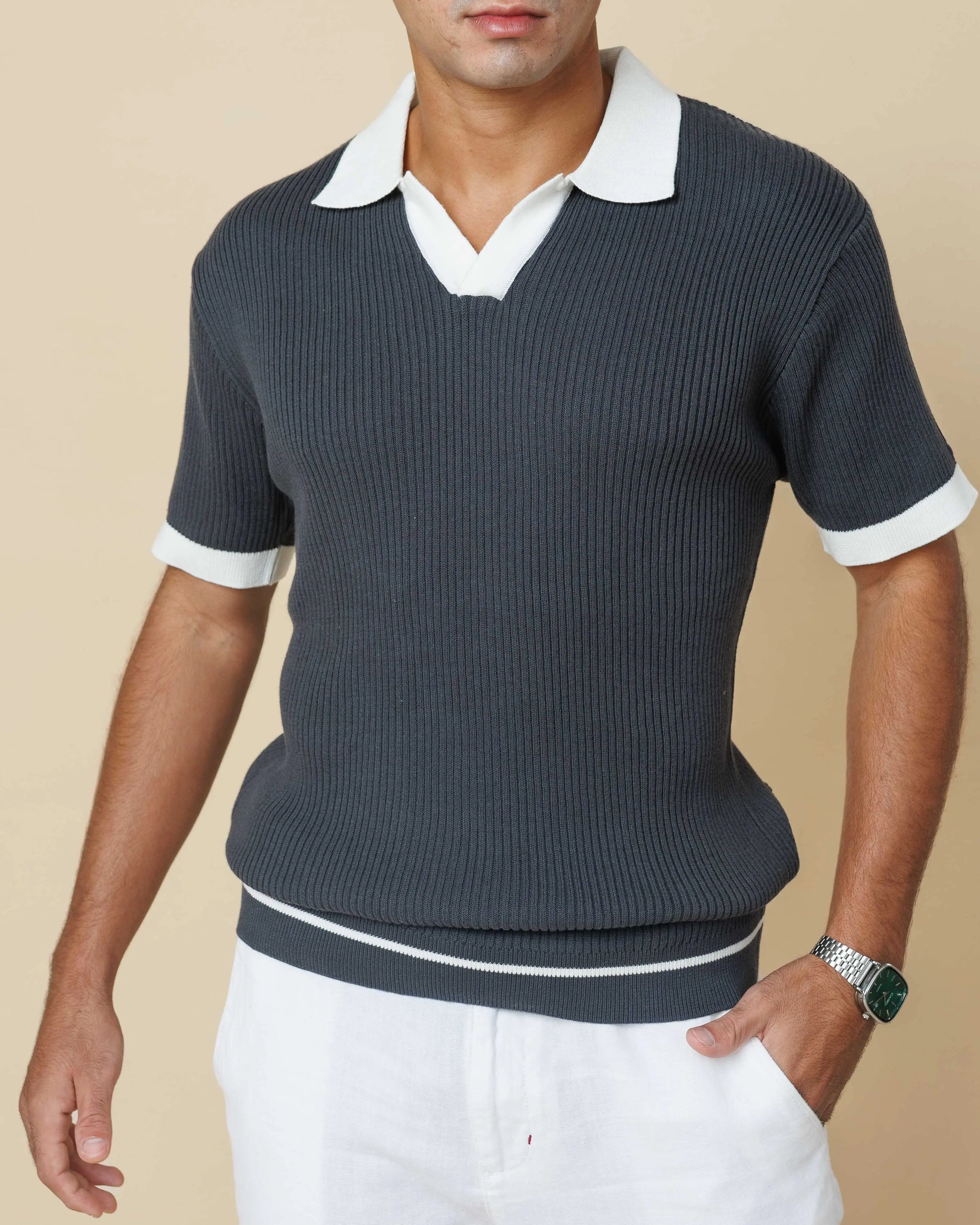 LCY Contrast Johnny Collar Polo