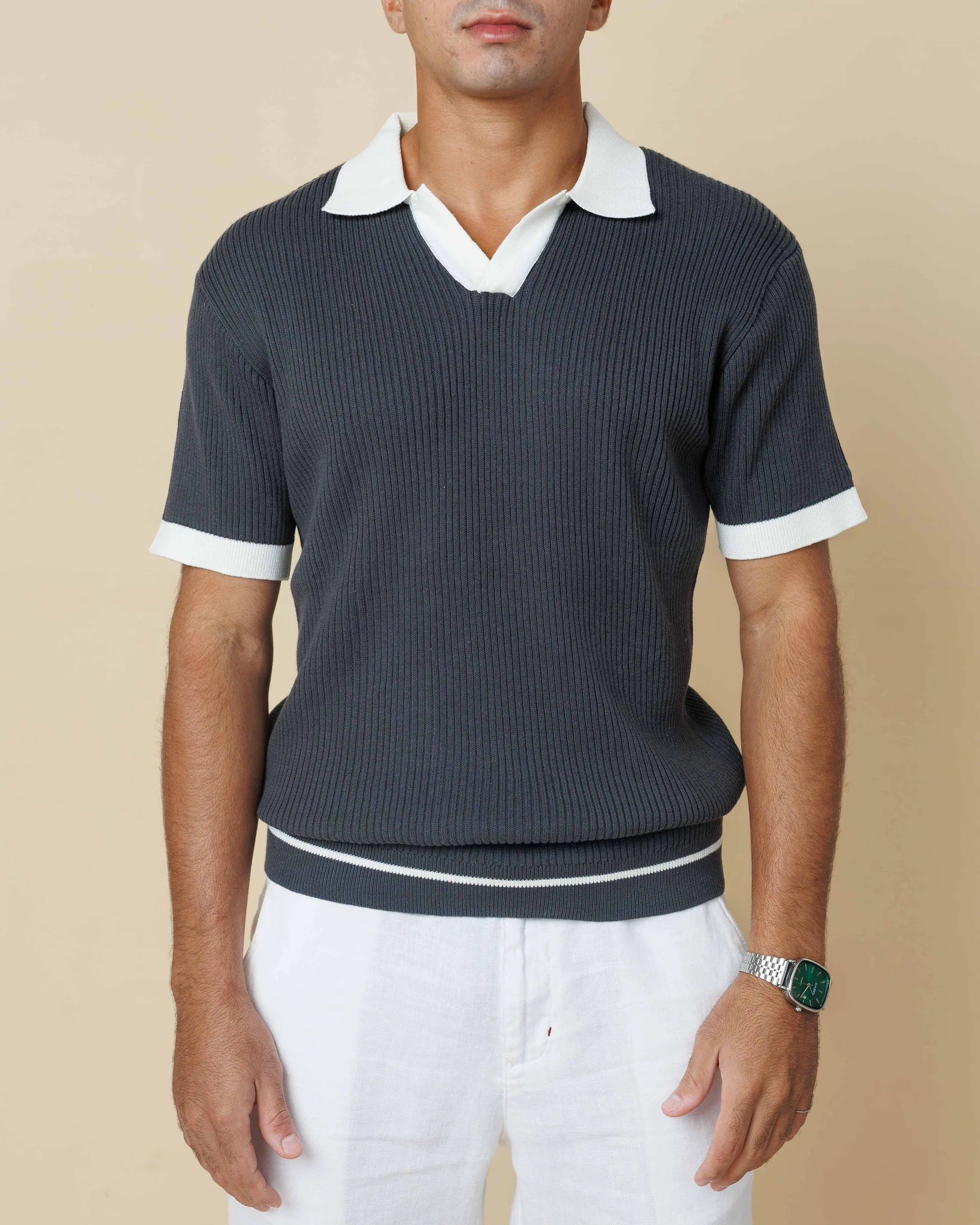 LCY Contrast Johnny Collar Polo