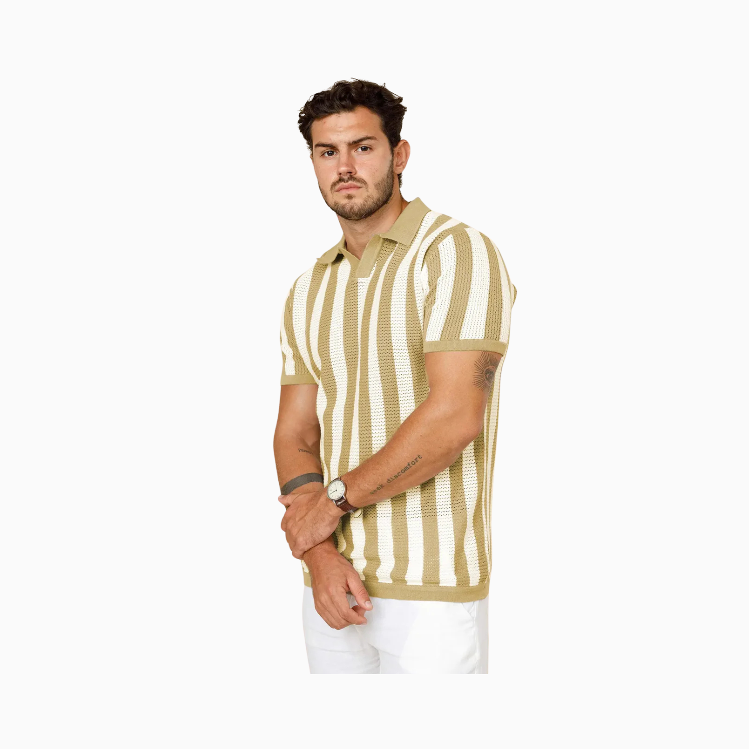 LCY Pure Cotton Stripped Knitted Polo Shirt