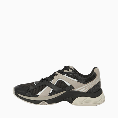 Michael Kors Leo Mixed-Media Trainer — Black/Taupe
