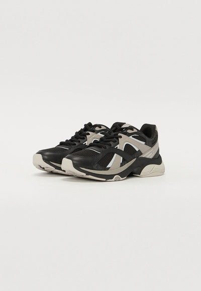Michael Kors Leo Mixed-Media Trainer — Black/Taupe