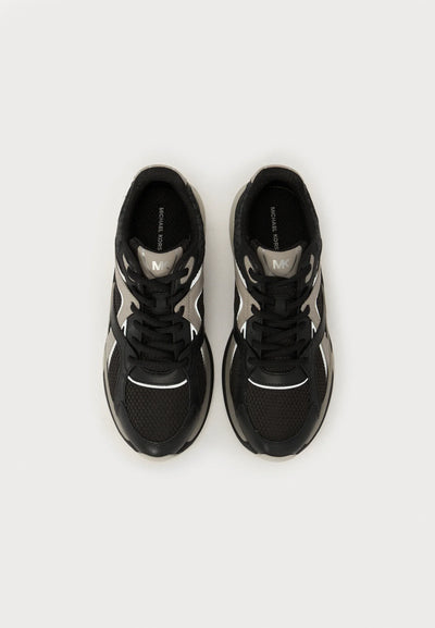 Michael Kors Leo Mixed-Media Trainer — Black/Taupe