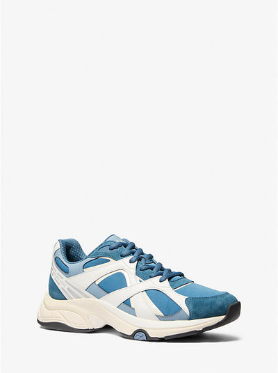 Michael Kors Leo Mixed-Media Trainer — Blue Combo