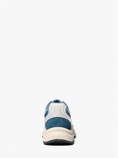 Michael Kors Leo Mixed-Media Trainer — Blue Combo