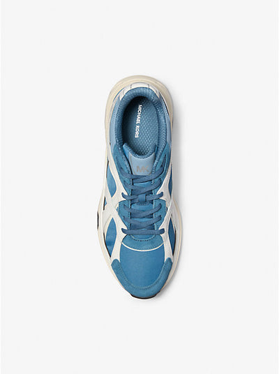 Michael Kors Leo Mixed-Media Trainer — Blue Combo