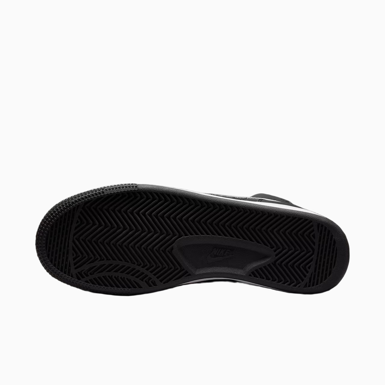 Black sneaker sole with brand logo on a white background