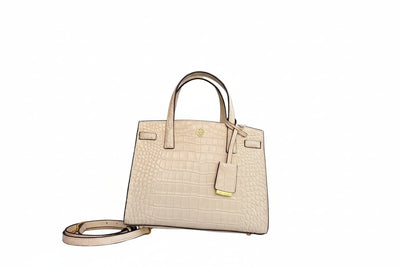 Tory Burch Small Walker Croc-Embossed Leather Satchel — Cream