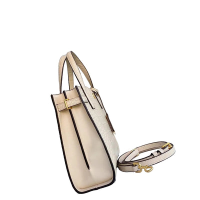 Tory Burch Small Walker Croc-Embossed Leather Satchel — Cream