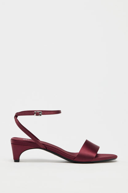 Zara satin-effect sandals with a low, chunky heel and square toe