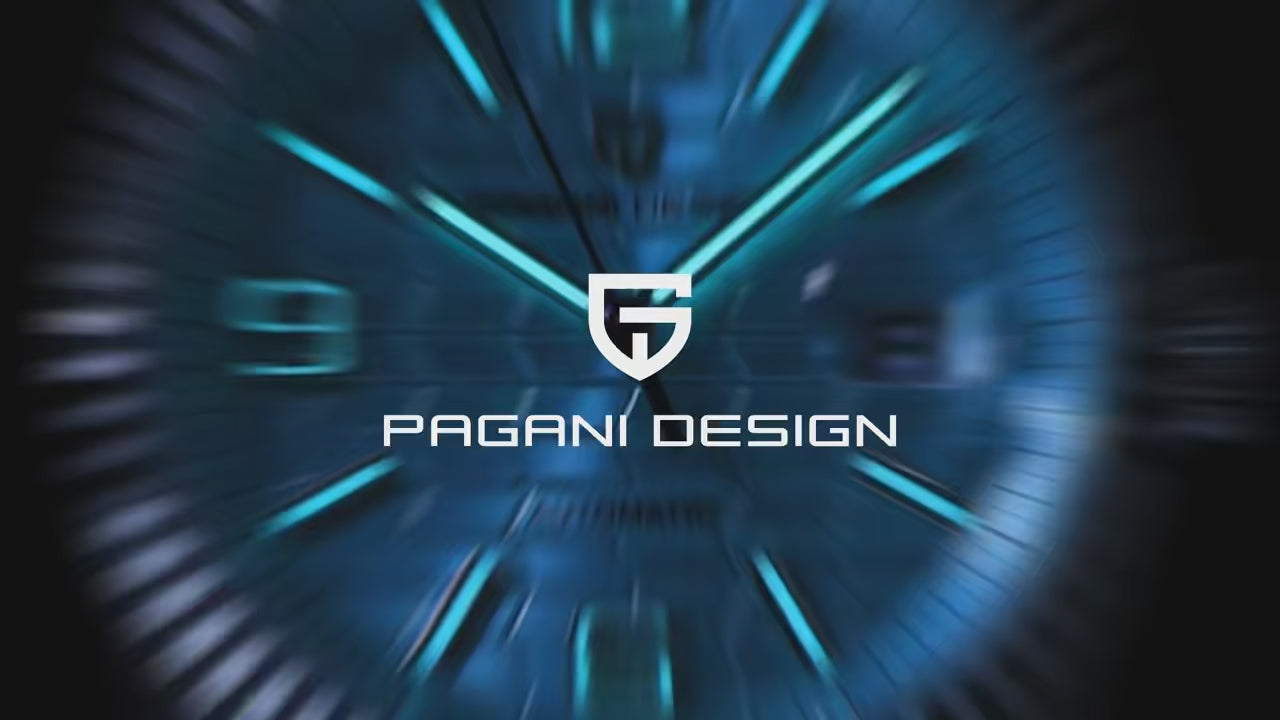 Pagani Design PD-YS027 automatic mechanical watch with an ice blue/sky blue honeycomb dial and a stainless steel integrated bracelet